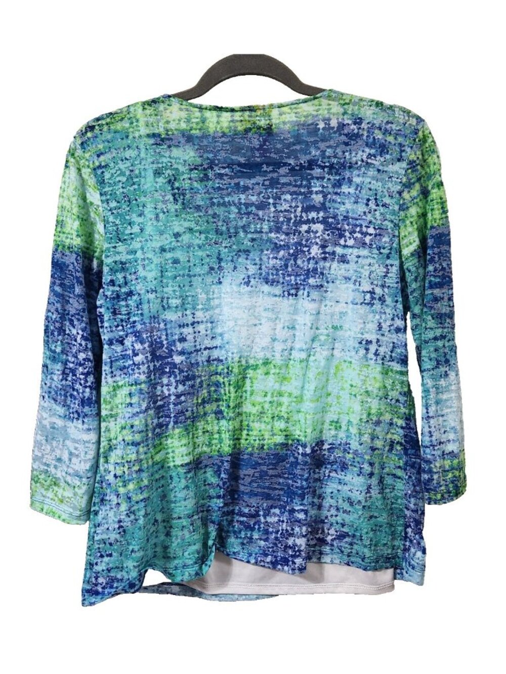 Hearts of Palm Embellished Watercolor Print Top Women's M Blue Green 3/4 Sleeve - Picture 5 of 13